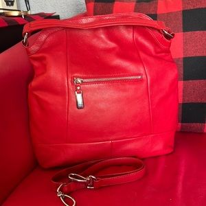 B. Makowsky Large Red Leather Shoulder Bag